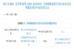 乐鱼网页版登录入口
环保中标厦门市马巷镇陈新村生活污水应急治理服务项